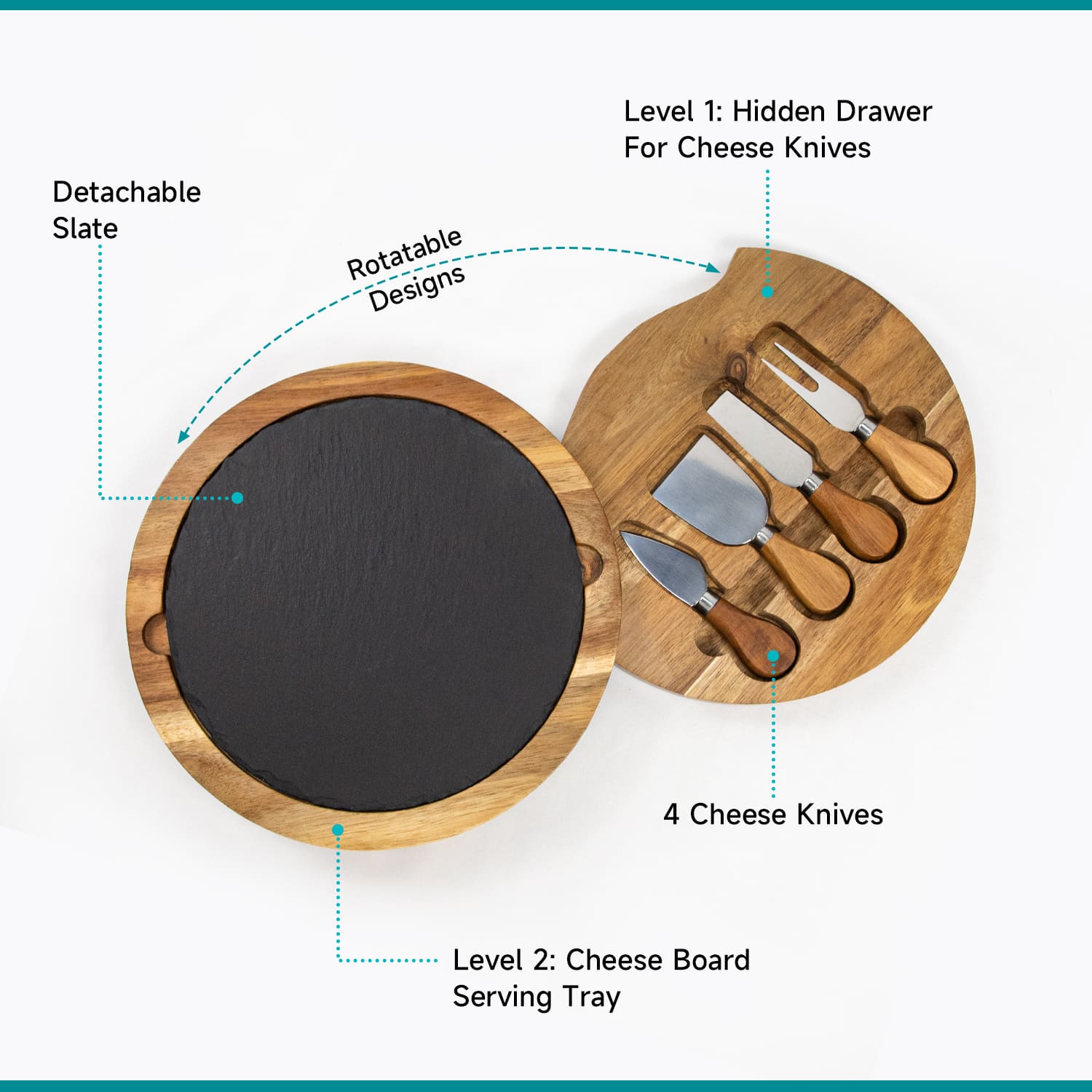 Wood Cheese Board With Knife Set And Slate 7