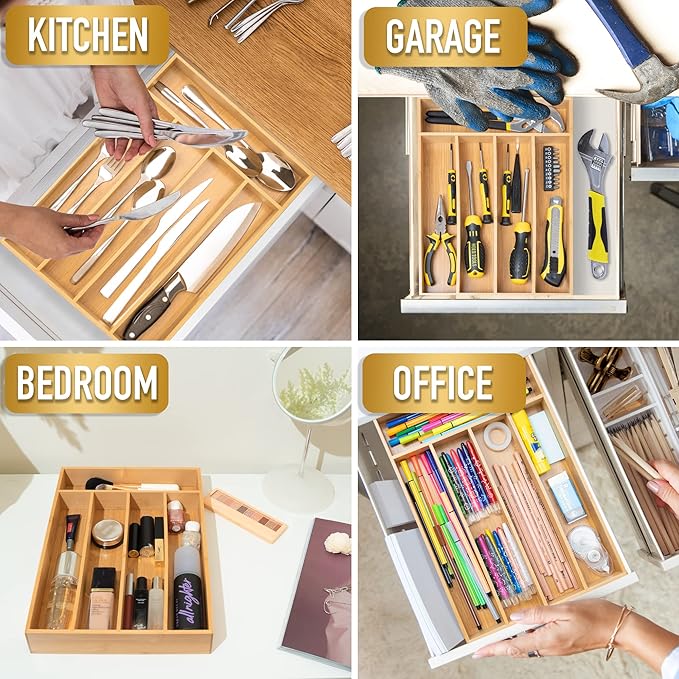 bamboo drawer organizer with 5 slots 5
