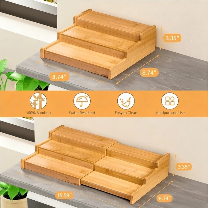 3 Tier Expandable Bamboo Spice Rack Organizer 3