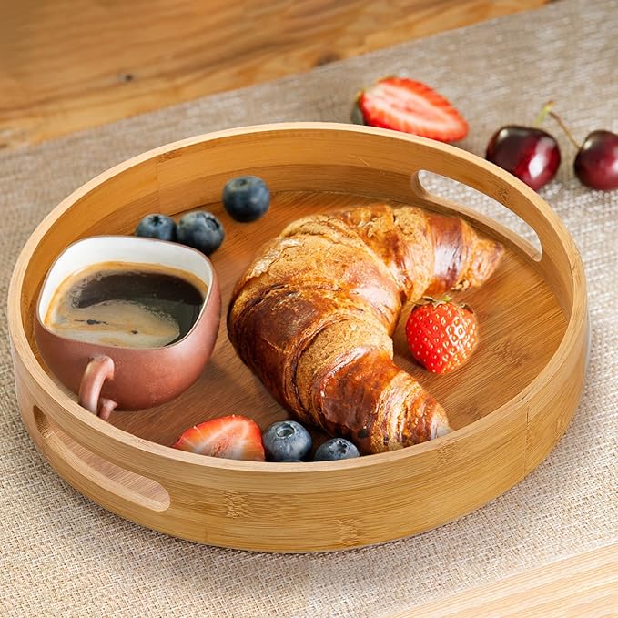 bamboo circle tray with handles