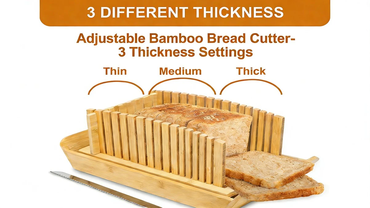 Adjustable Bamboo Bread Cutter with Knife