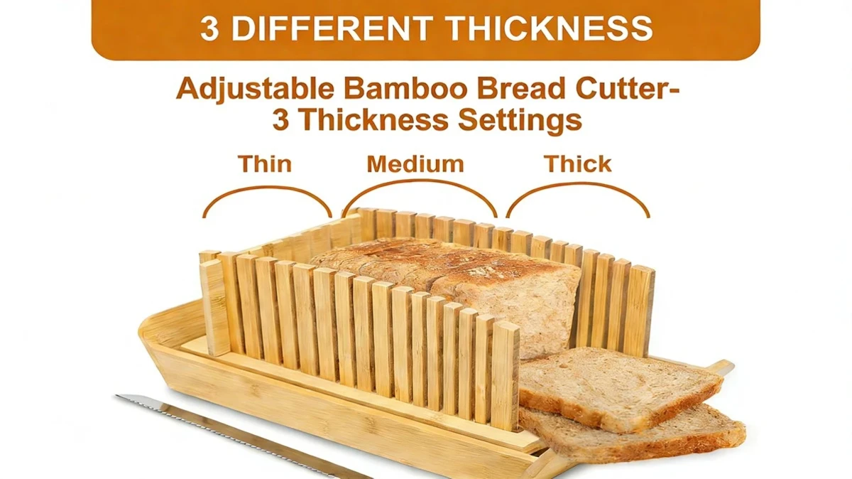 Adjustable Bamboo Bread Cutter with Knife Adjustable Bamboo Bread Cutter with Knife