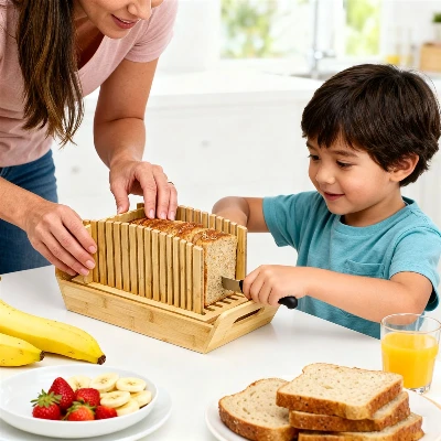 Adjustable Bamboo Bread Cutter with Knife Adjustable Bamboo Bread Cutter with Knife