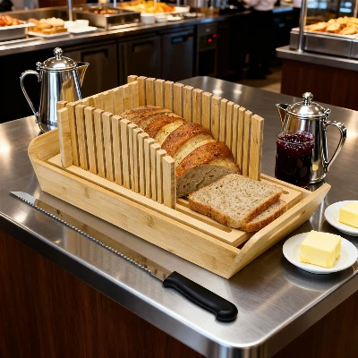 Adjustable Bamboo Bread Cutter with Knife Adjustable Bamboo Bread Cutter with Knife