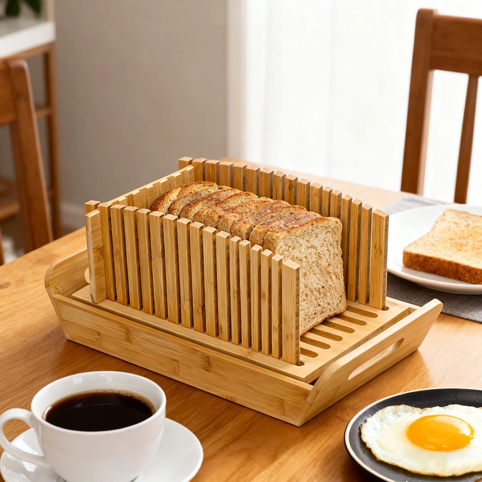 Adjustable Bamboo Bread Cutter with Knife
