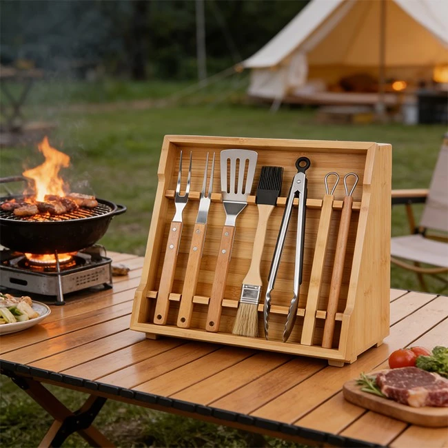 Bamboo BBQ Grill Tool Organizer Box