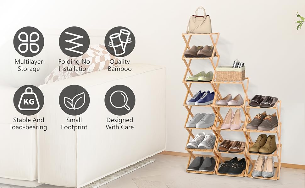 4 Tier Bamboo Portable Folding Shoe Rack 5 4 Tier Bamboo Portable Folding Shoe Rack 5