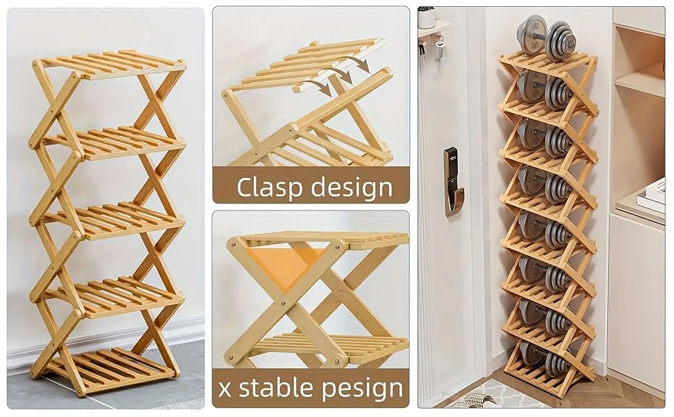 4 Tier Bamboo Portable Folding Shoe Rack 8