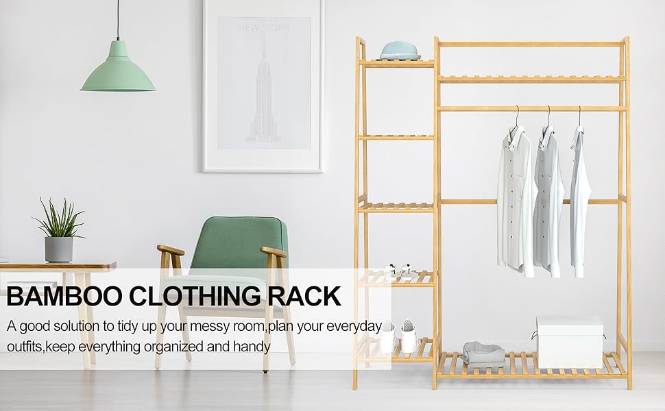 Bamboo Clothing Garment Rack 3