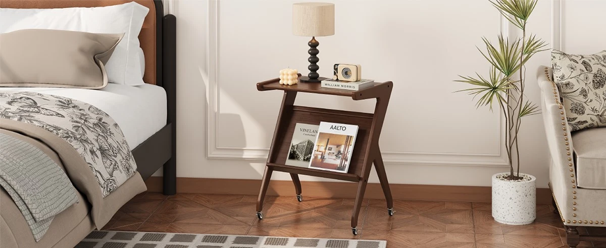 Bamboo Rolling Side Table With Lockable casters 9