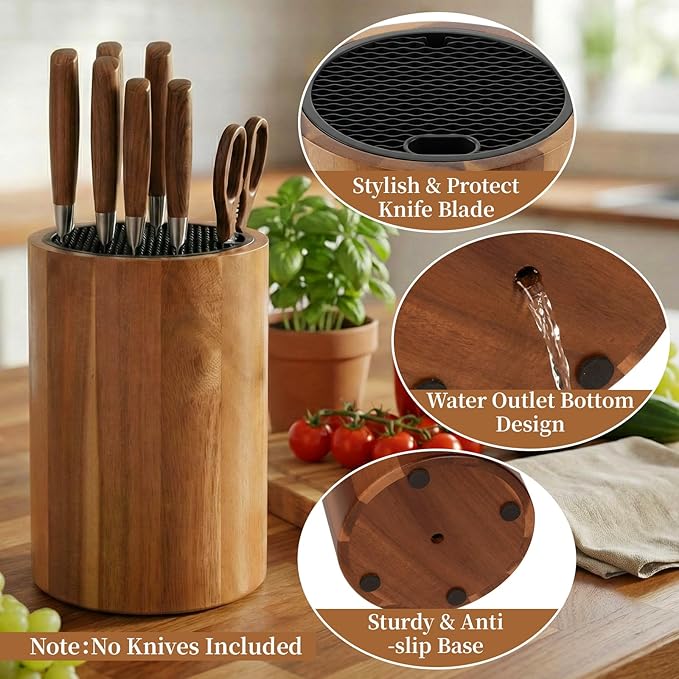 Round Wooden Countertop Knife Block 5