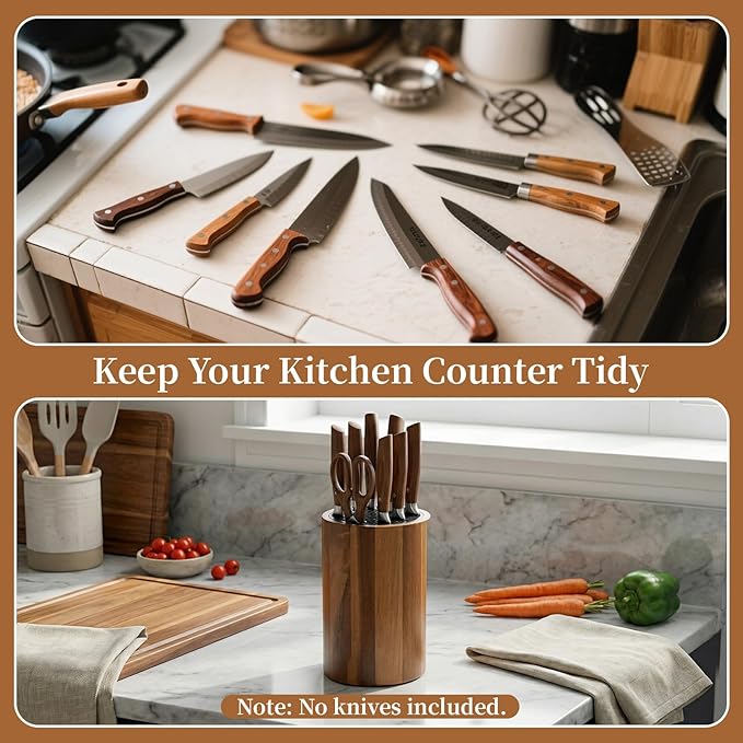 Round Wooden Countertop Knife Block 3