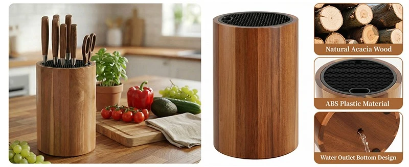 Round Wooden Countertop Knife Block 7
