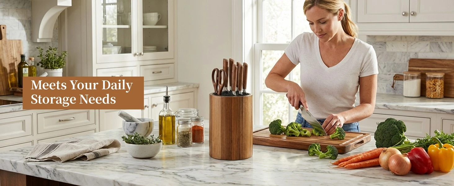 Round Wooden Countertop Knife Block 9
