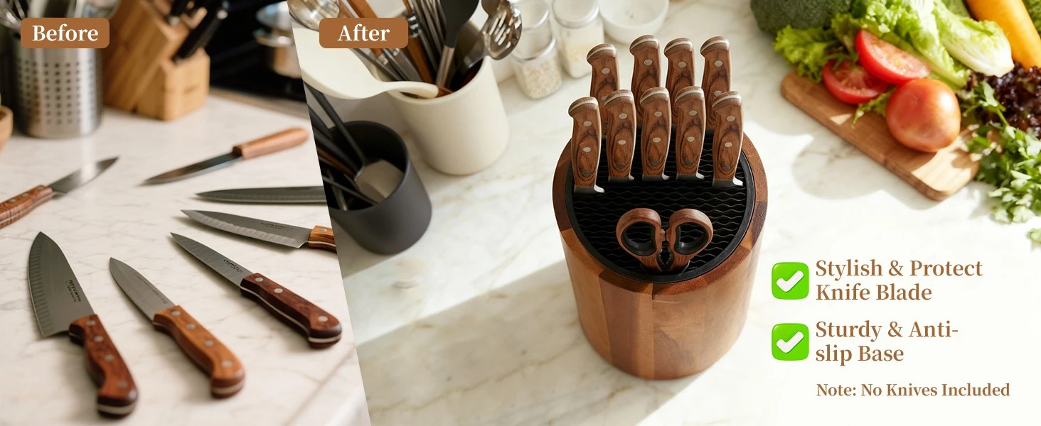 Round Wooden Countertop Knife Block 11