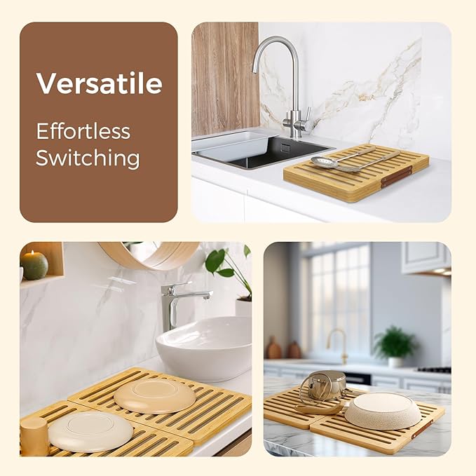 Stone Drying Mat With Bamboo Foldable Rack