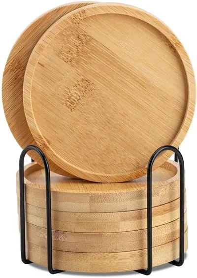 Bamboo Coaster Holder Set